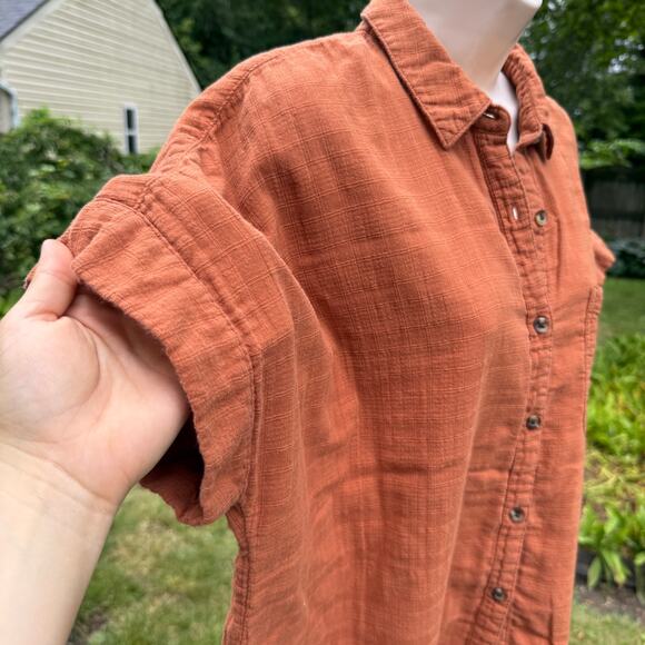 Sonoma | Large Terracotta Orange Button Up Short Sleeve Women’s Top Warm Autumn - Picture 4 of 8